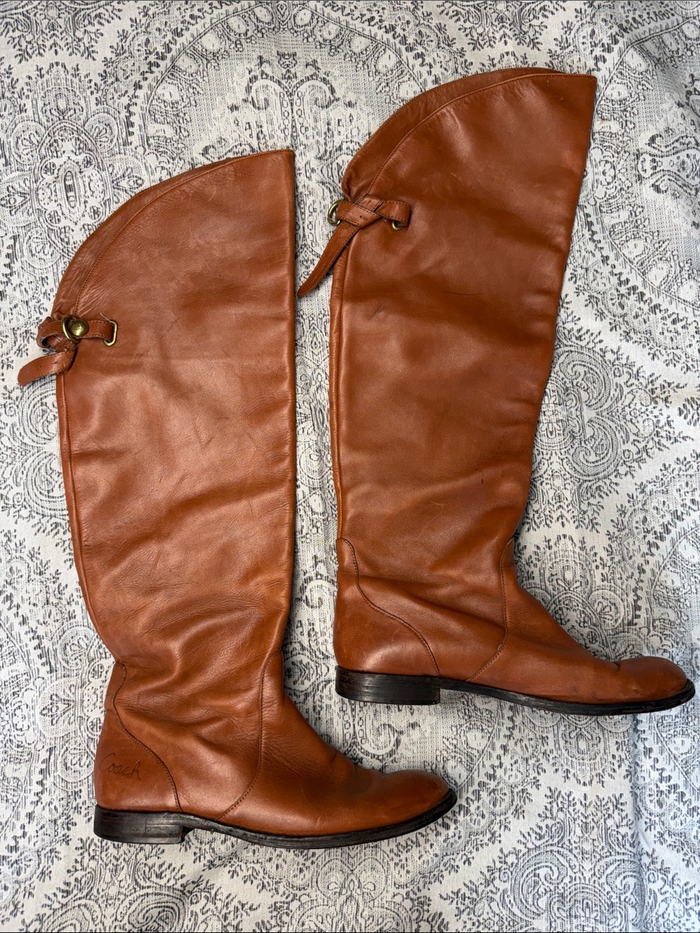 Women’s Tall Coach Leather Riding Boots - Cognac Brown - Size 8